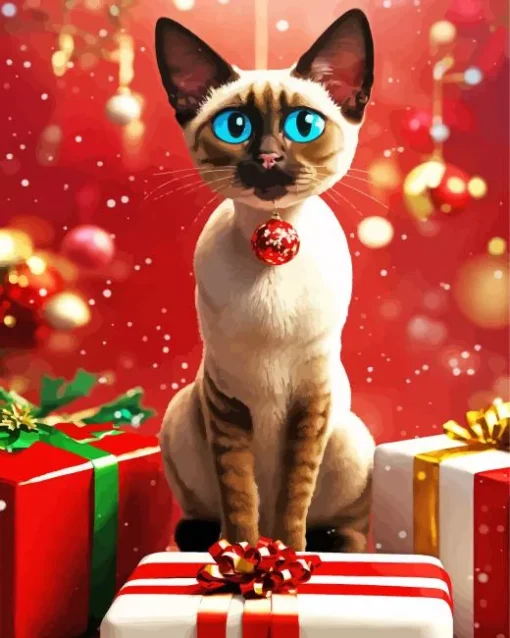 Christmas Siamese Cat Diamond Painting