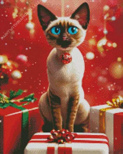 Christmas Siamese Cat Diamond Painting