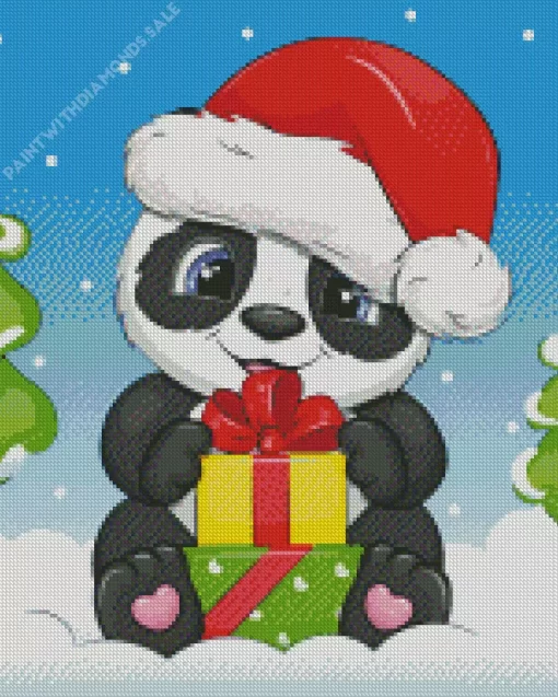 Christmas Panda In Snow Diamond Painting