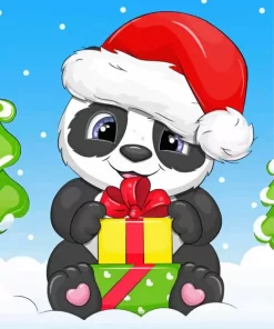 Christmas Panda In Snow Diamond Painting