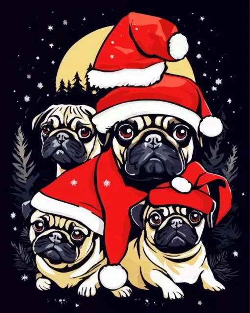 Christmas Pugs Family Diamond Painting