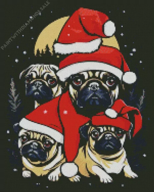 Christmas Pugs Family Diamond Painting