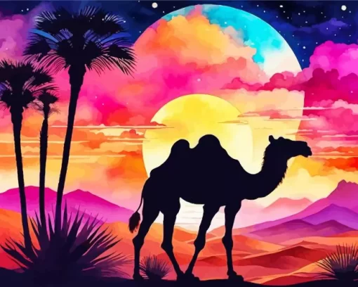 Colorful Camel Silhouette Diamond Painting