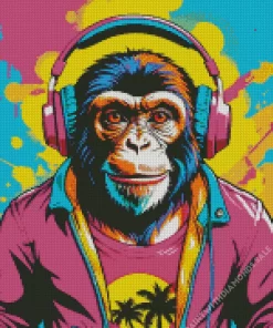 Colorful Monkey With Headphones Diamond Painting