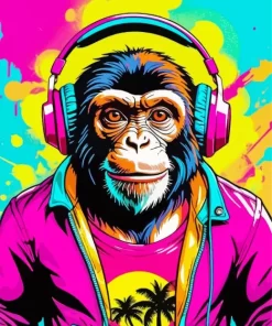 Colorful Monkey With Headphones Diamond Painting