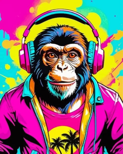 Colorful Monkey With Headphones Diamond Painting