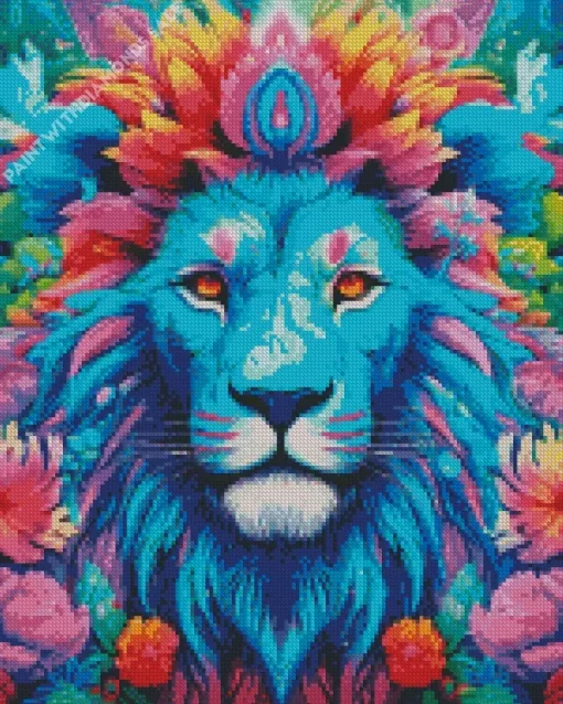 Colorful Lion With Flowers Diamond Painting