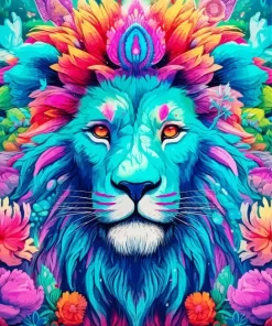 Colorful Lion With Flowers Diamond Painting