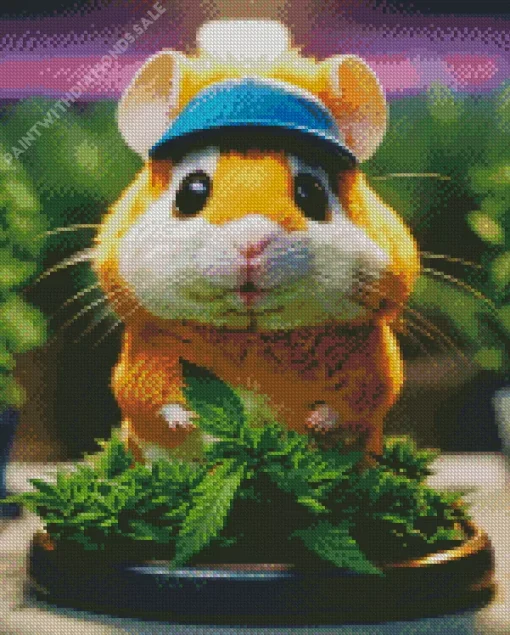 Cute Hamster With Plants Diamond Painting