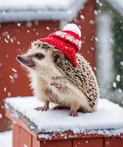 Cute Hedgehog In A Red Bonnet Diamond Painting