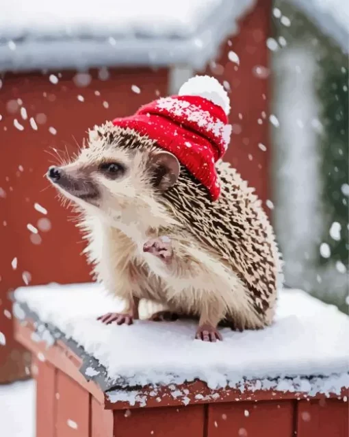 Cute Hedgehog In A Red Bonnet Diamond Painting