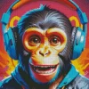 Cute Monkey With Headphones Diamond Painting