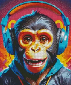 Cute Monkey With Headphones Diamond Painting