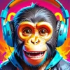 Cute Monkey With Headphones Diamond Painting