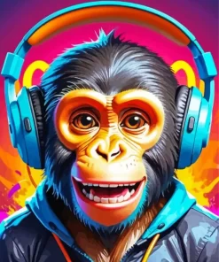 Cute Monkey With Headphones Diamond Painting