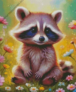 Cute Raccoon In Flowers Diamond Painting