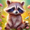 Cute Raccoon In Flowers Diamond Painting