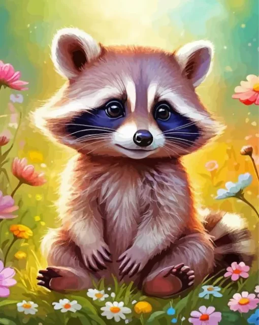 Cute Raccoon In Flowers Diamond Painting