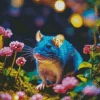 Cute Rat With Pink Flowers Diamond Painting