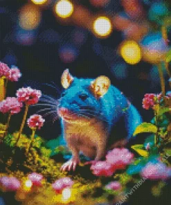 Cute Rat With Pink Flowers Diamond Painting