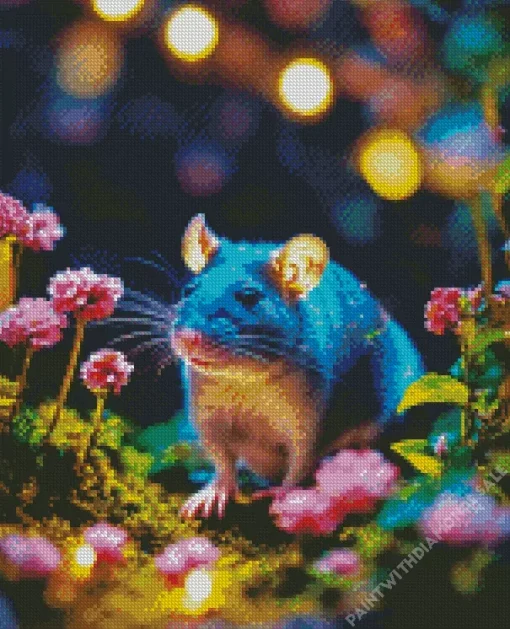 Cute Rat With Pink Flowers Diamond Painting