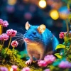 Cute Rat With Pink Flowers Diamond Painting