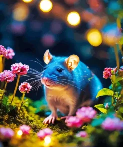 Cute Rat With Pink Flowers Diamond Painting