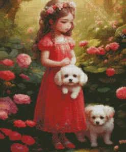 Cute Girl With Bichon Frise Diamond Painting