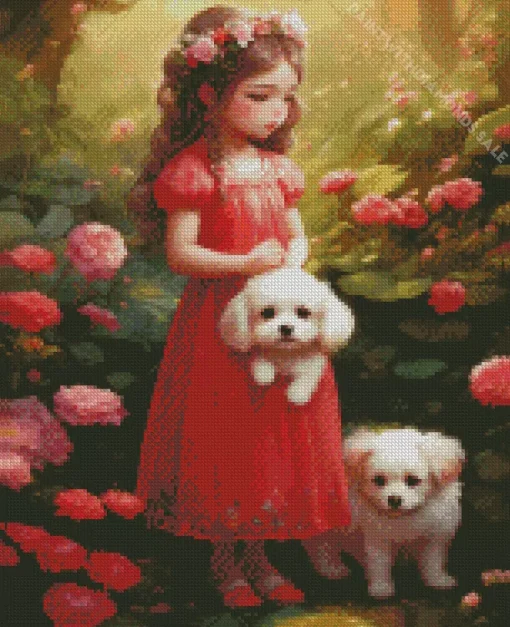 Cute Girl With Bichon Frise Diamond Painting