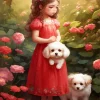 Cute Girl With Bichon Frise Diamond Painting