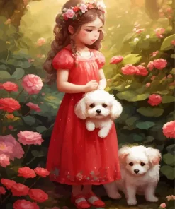 Cute Girl With Bichon Frise Diamond Painting