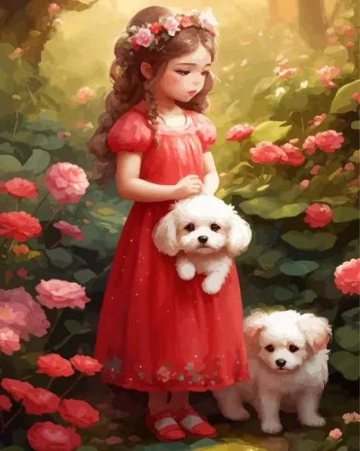 Cute Girl With Bichon Frise Diamond Painting