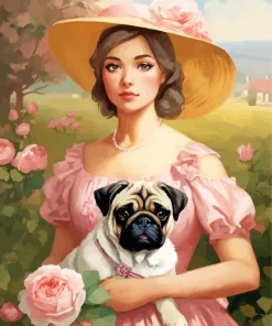 Cute Girl With Pug Diamond Painting