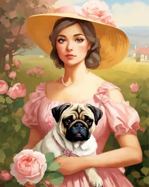 Cute Girl With Pug Diamond Painting