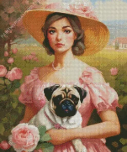 Cute Girl With Pug Diamond Painting