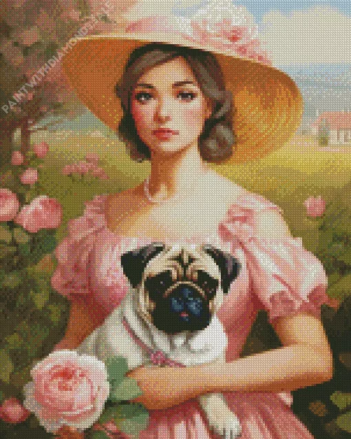 Cute Girl With Pug Diamond Painting