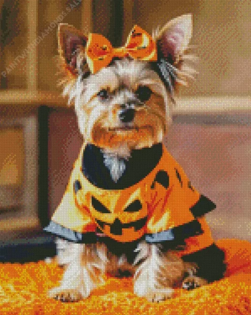 Cute Halloween Yorkshire Terrier Diamond Painting