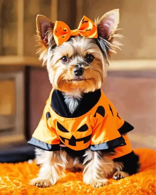 Cute Halloween Yorkshire Terrier Diamond Painting