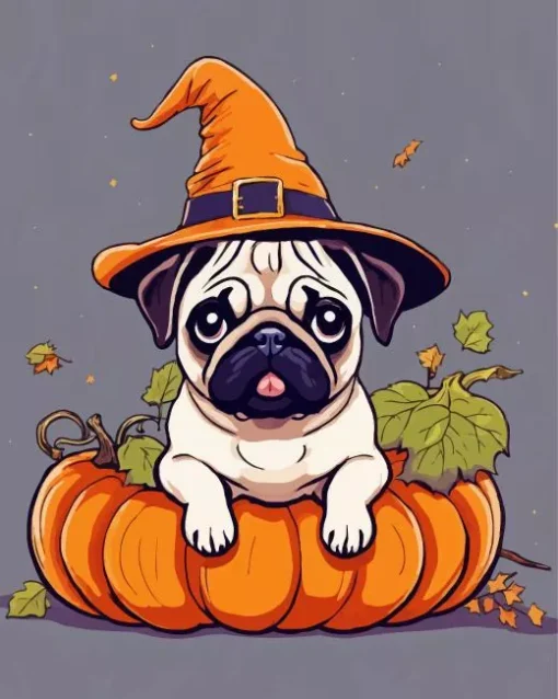 Cute Halloween Pug Diamond Painting