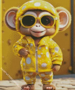 Cute Happy Monkey With Glasses Diamond Painting