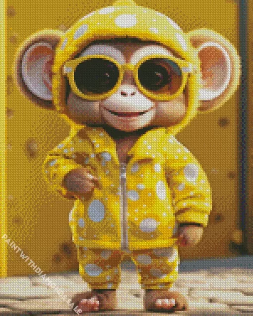 Cute Happy Monkey With Glasses Diamond Painting