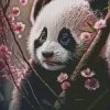 Cute Panda With Cherry Blossoms Diamond Painting