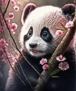 Cute Panda With Cherry Blossoms Diamond Painting