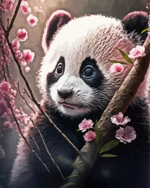 Cute Panda With Cherry Blossoms Diamond Painting