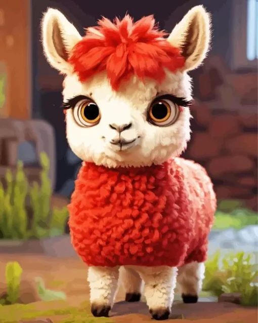 Cute Red Llama Diamond Painting