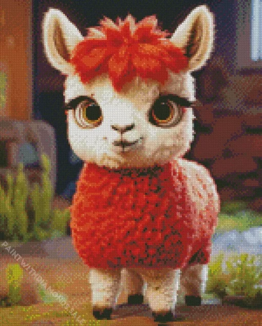 Cute Red Llama Diamond Painting