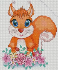 Cute Squirrel With Flowers Diamond Painting