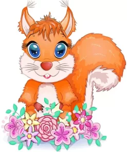 Cute Squirrel With Flowers Diamond Painting