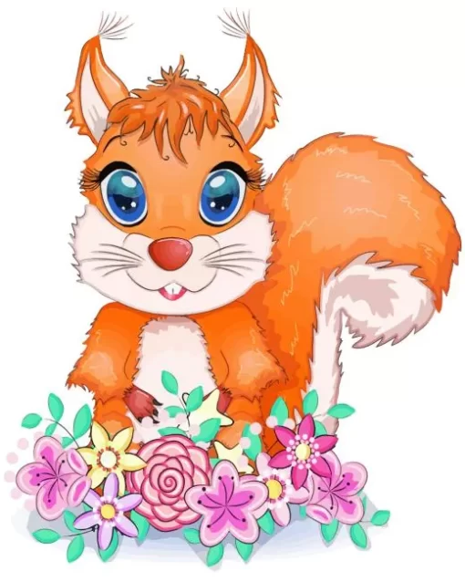 Cute Squirrel With Flowers Diamond Painting