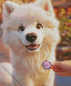 Cute White Samoyed Dog Diamond Painting